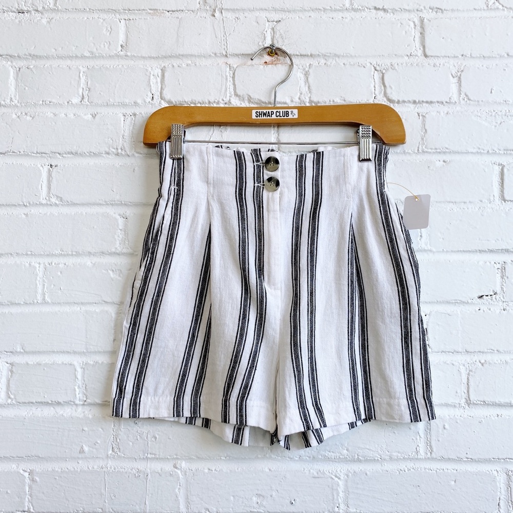 DYNAMITE white black striped high waist shorts linen blend